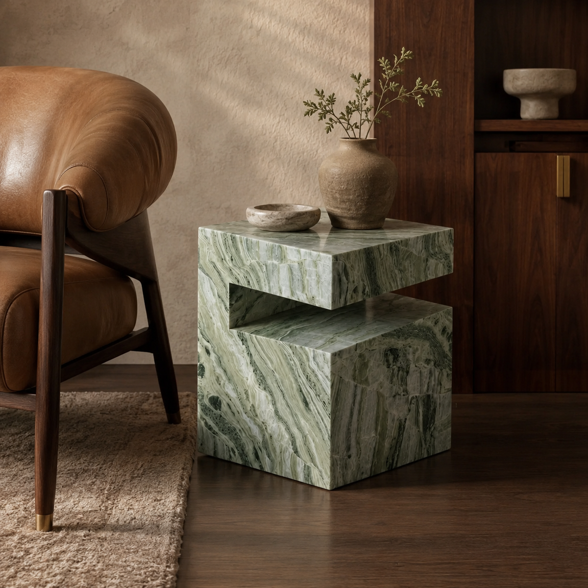 Block Marble Jade Green Side Table
