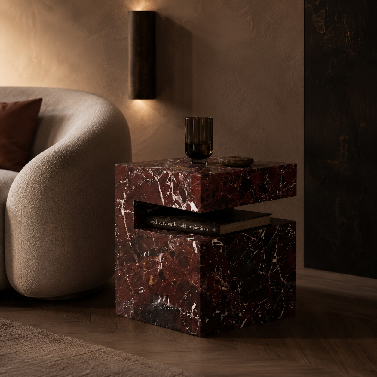 Block Marble Rosso Levanto Side Table
