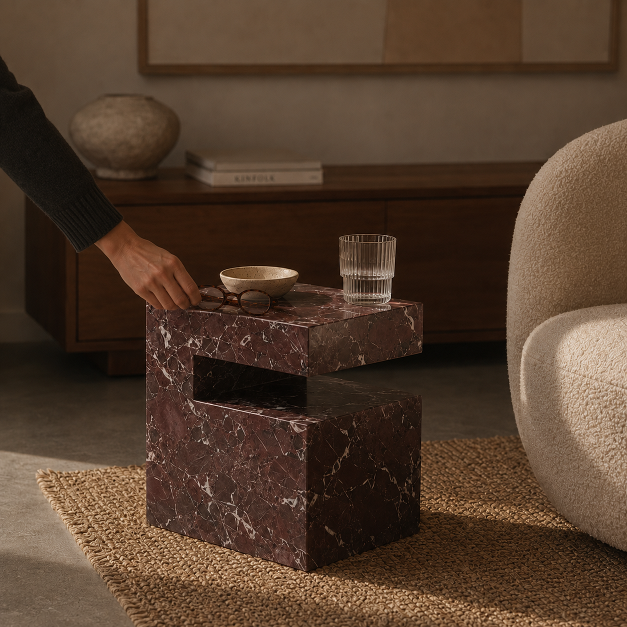 Block Marble Rosso Levanto Side Table