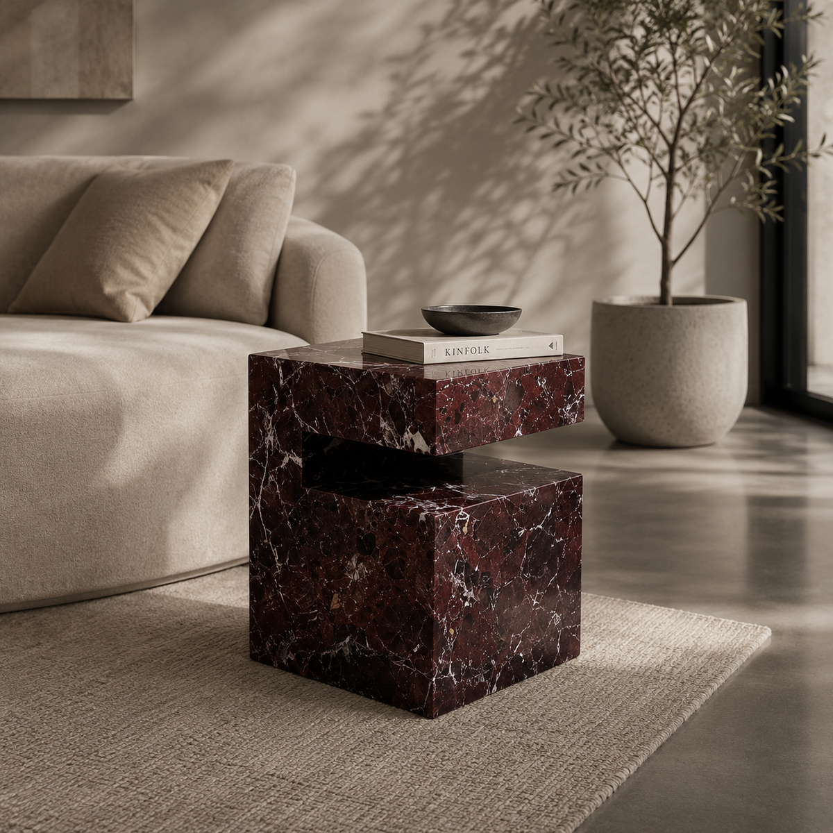 Block Marble Rosso Levanto Side Table