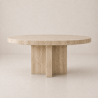 Fontaine round travertine dining table