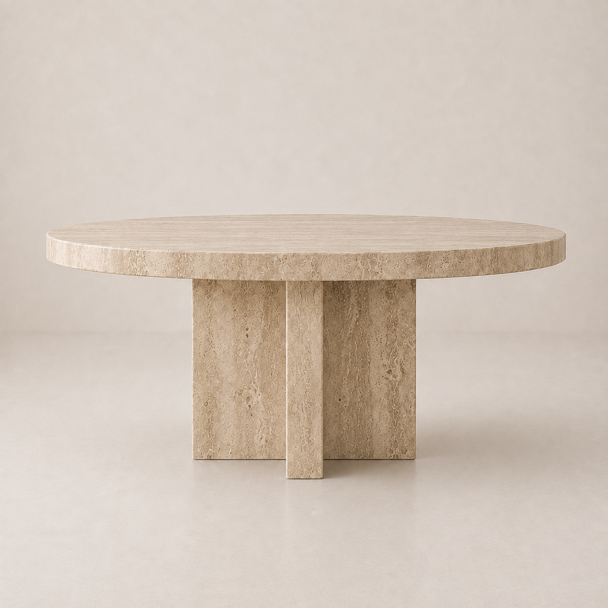 Fontaine round travertine dining table