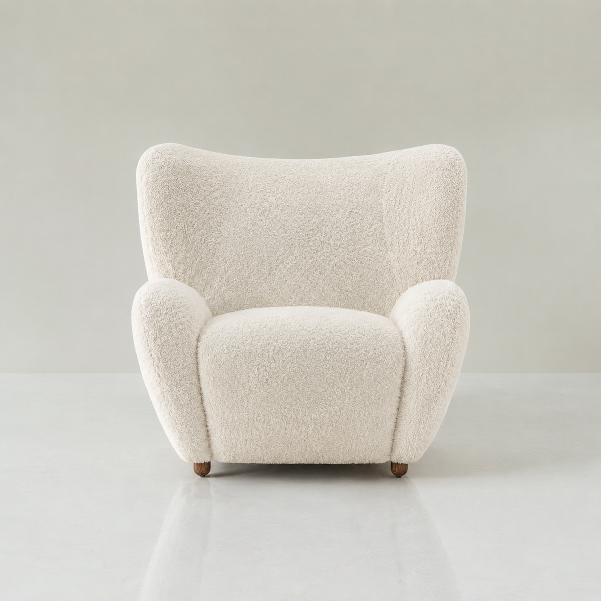 Cortina lounge chair in shaggy cream boucle