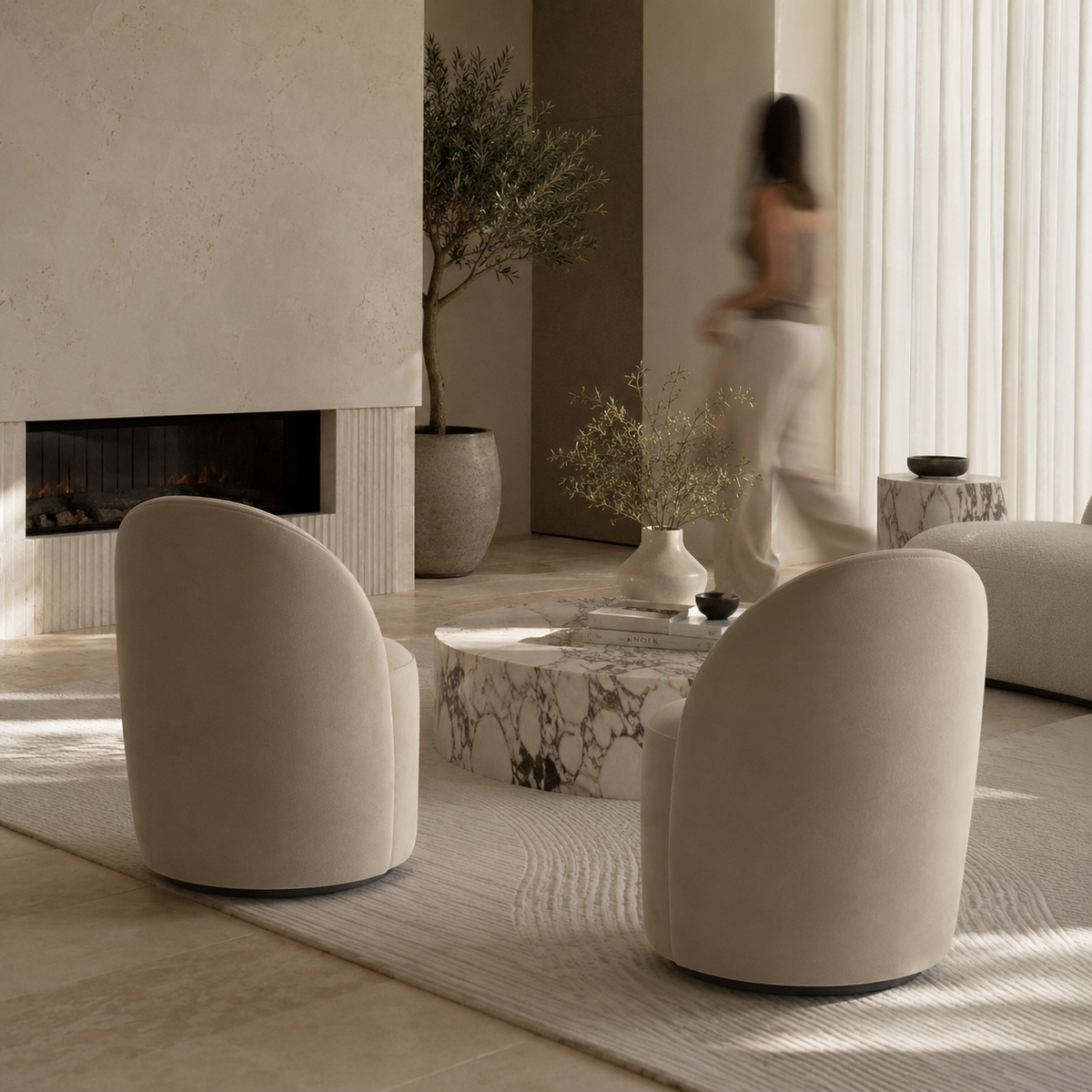 Antonia velvet swivel chair in room setting