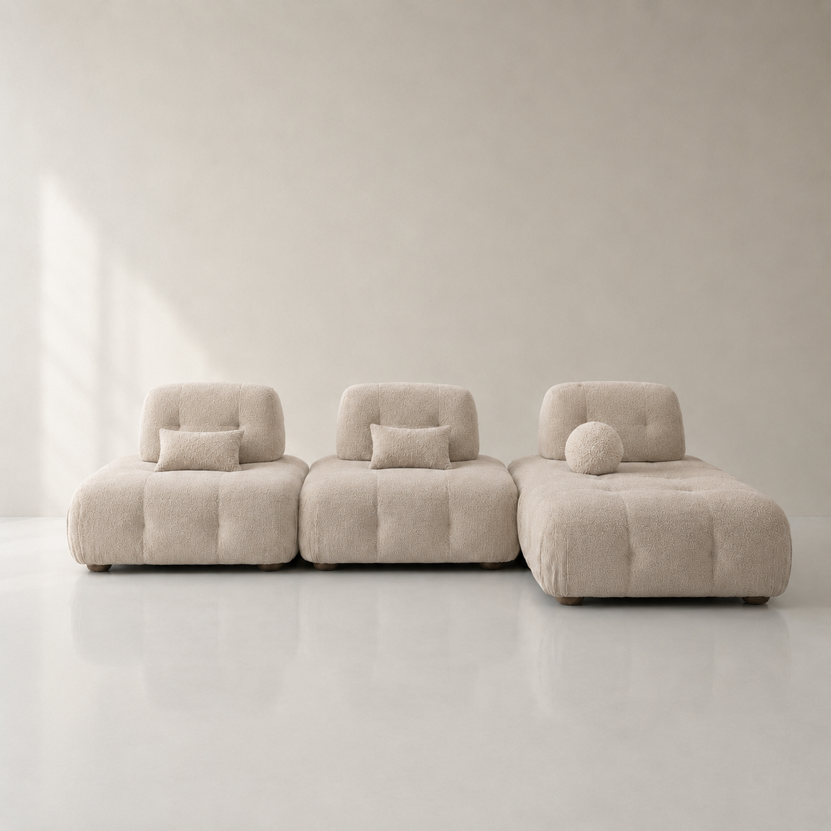 Vernazza compact modular sofa in cream boucle