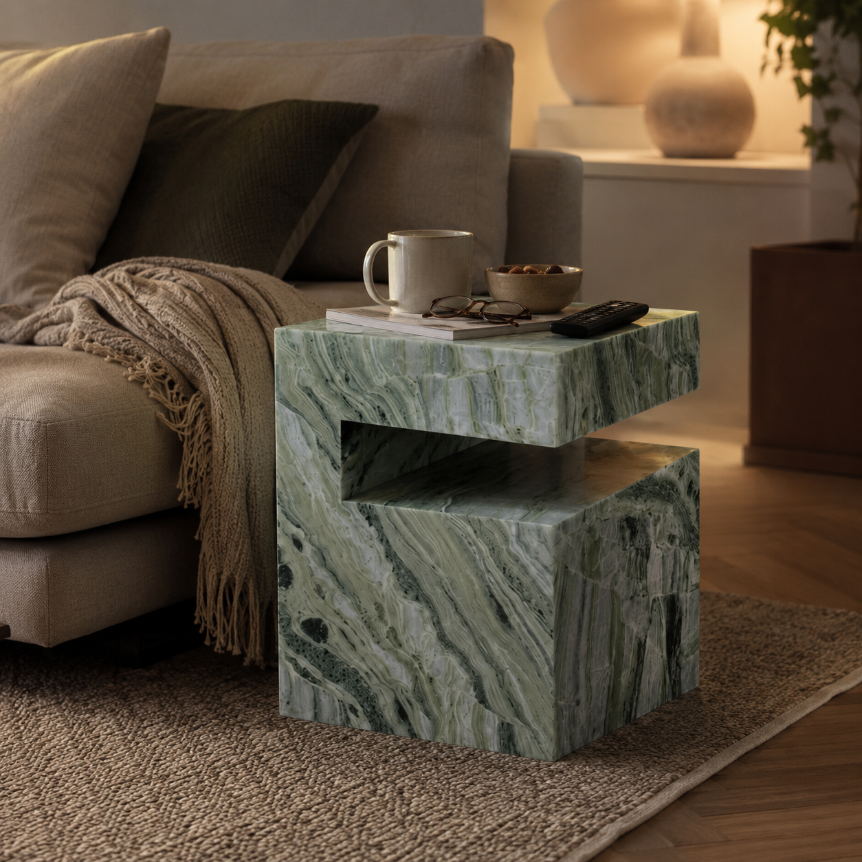 Block Marble Jade Green Side Table