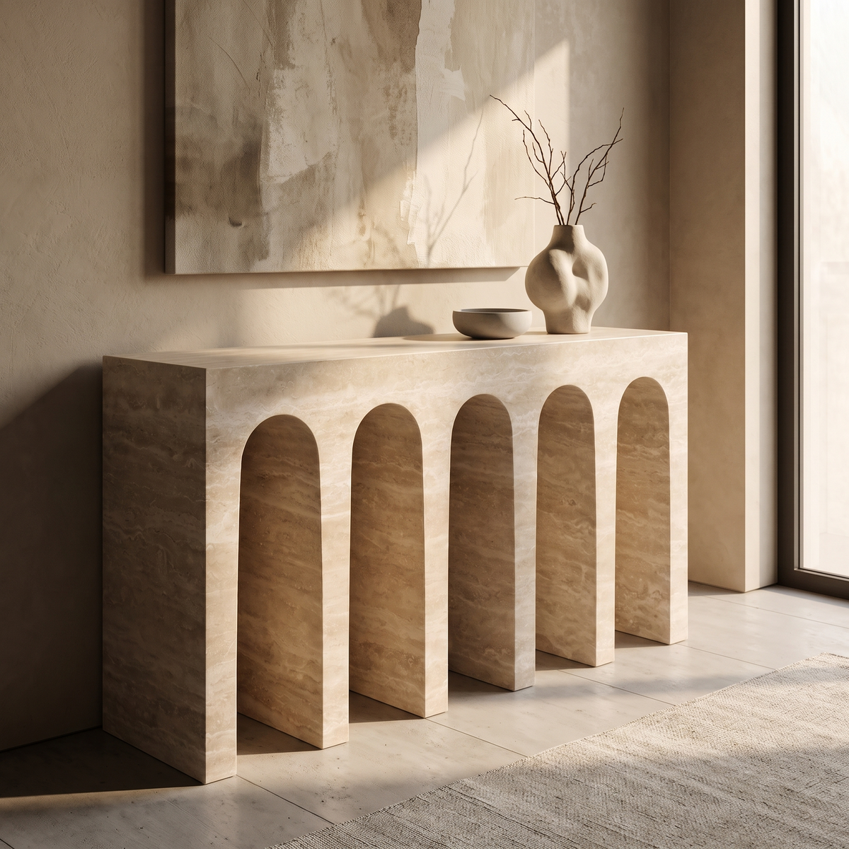 Bruma Arch Console Travertine