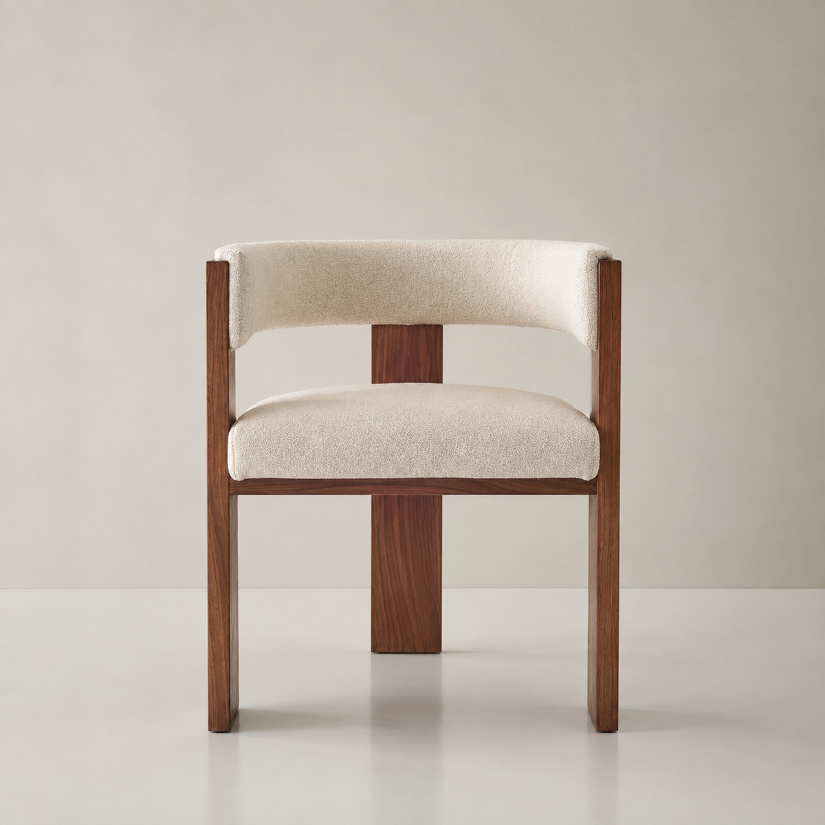 Sofia dining chair in oatmeal boucle with oak timber frame