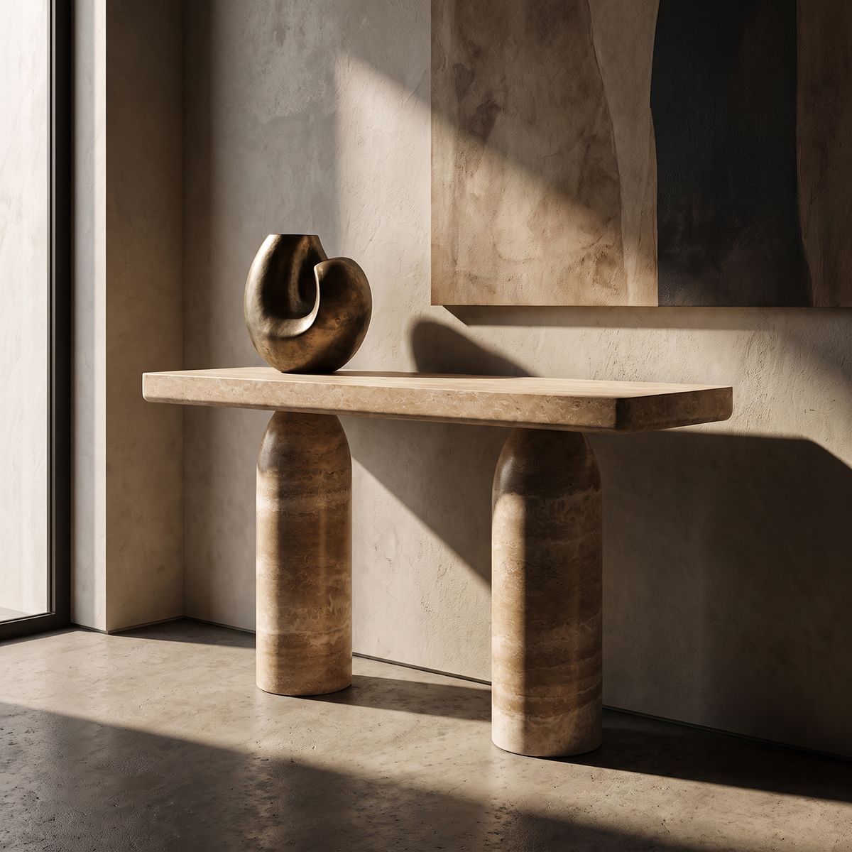 Colombe Pillar Console Travertine