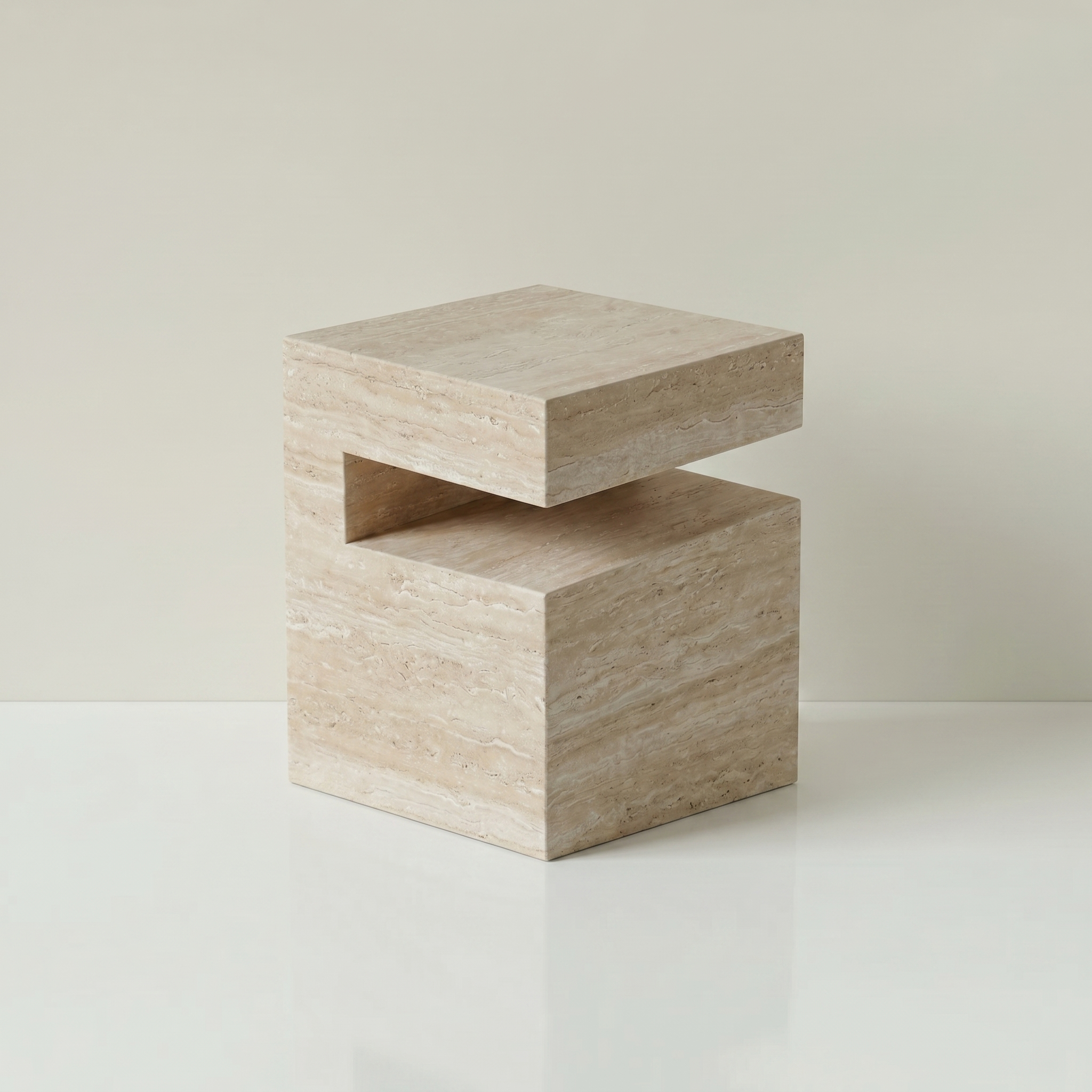 Block Marble Travertine Side Table