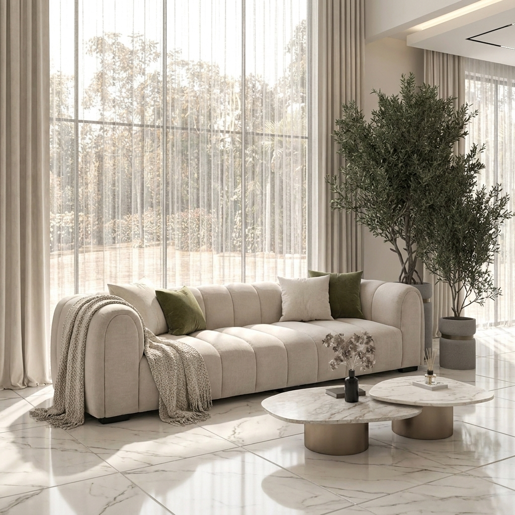 Bianca curved boucle sofa detail
