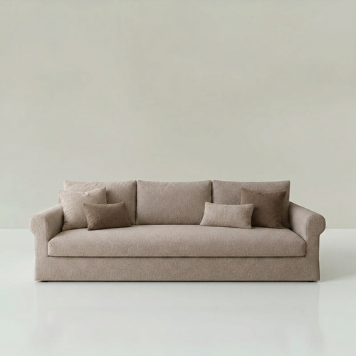 Bellagio rolled-arm sofa in dusty mauve linen-look fabric