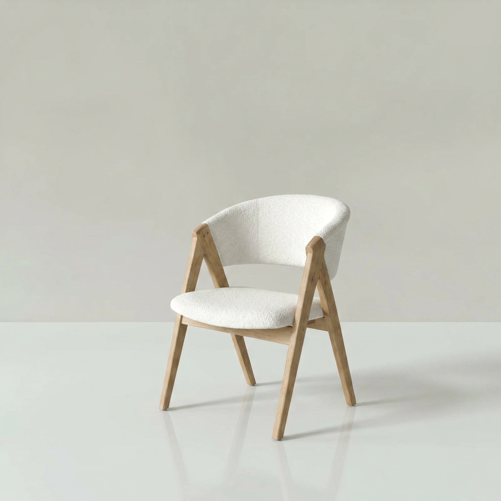 Como dining chair in white leather with timber frame
