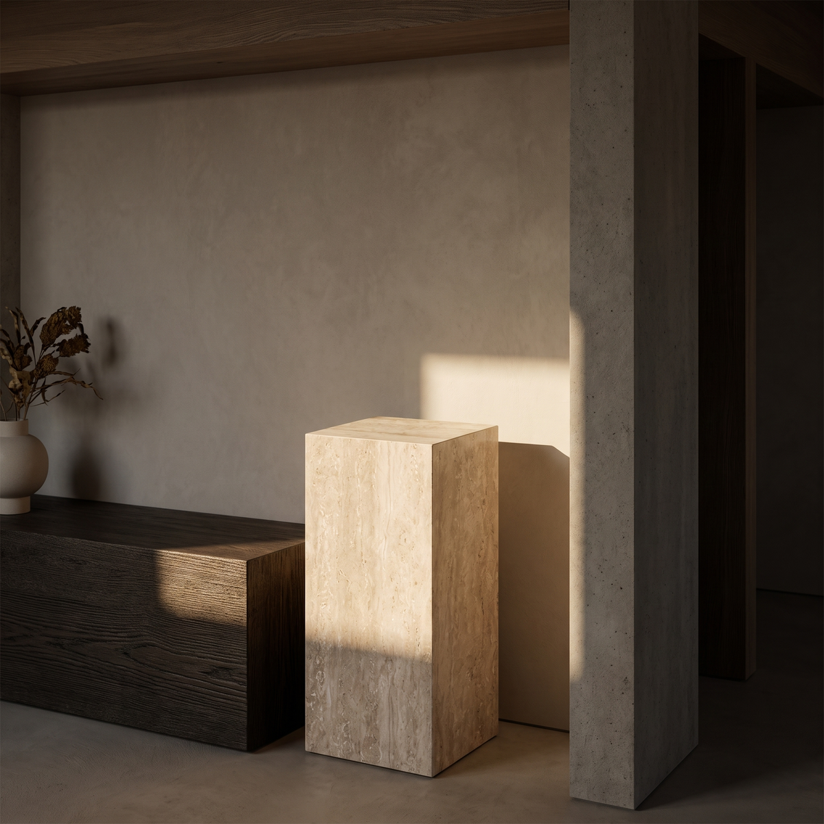 Plinth Medium Cream Travertine