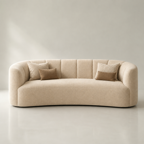 Beatrice curved sofa in camel velvet