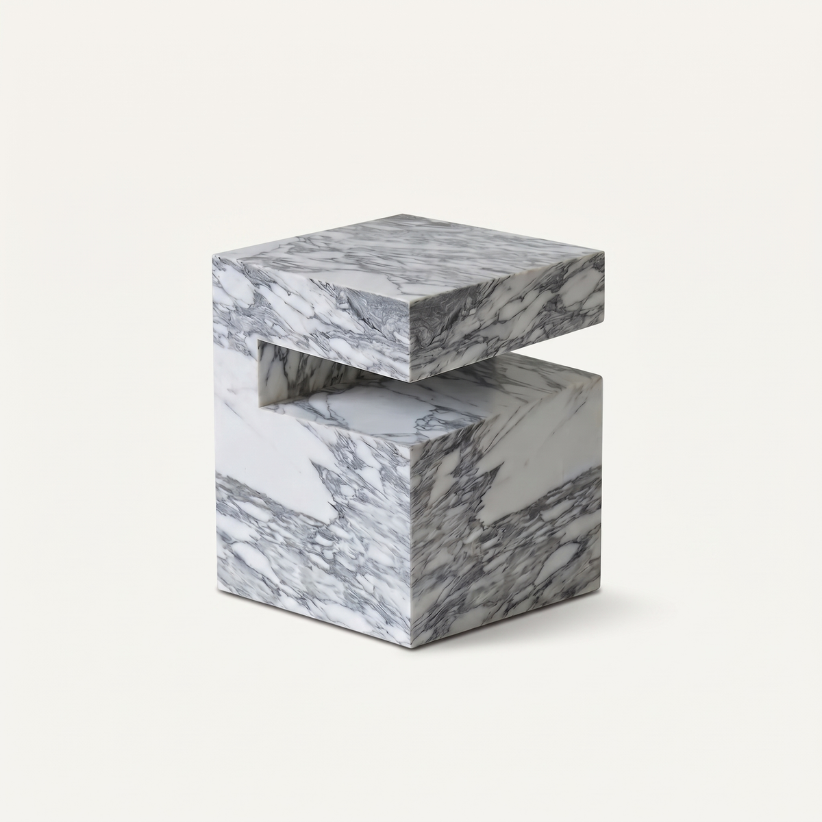 Romane Marble Arabescato White Side Table