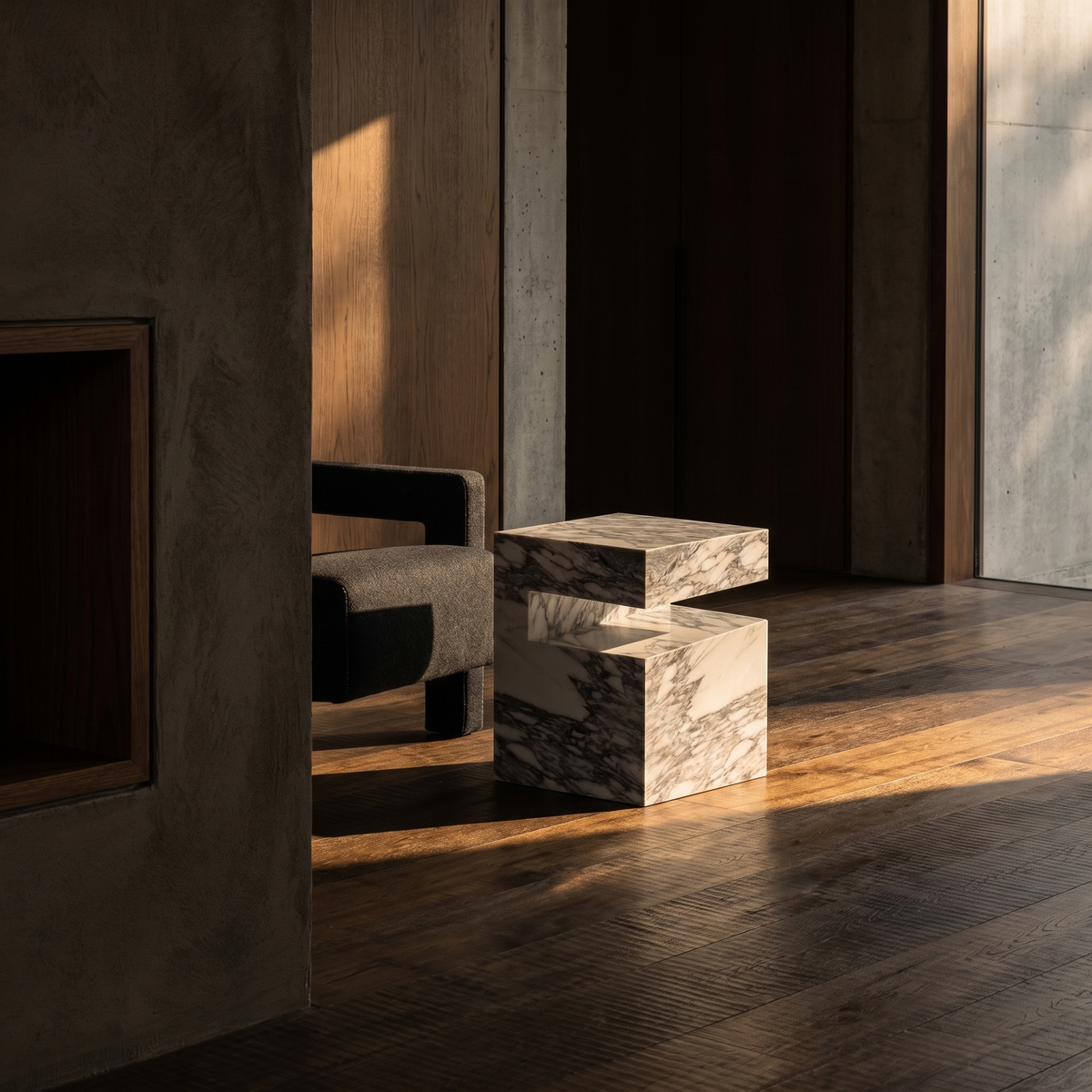Romane Marble Arabescato White Side Table