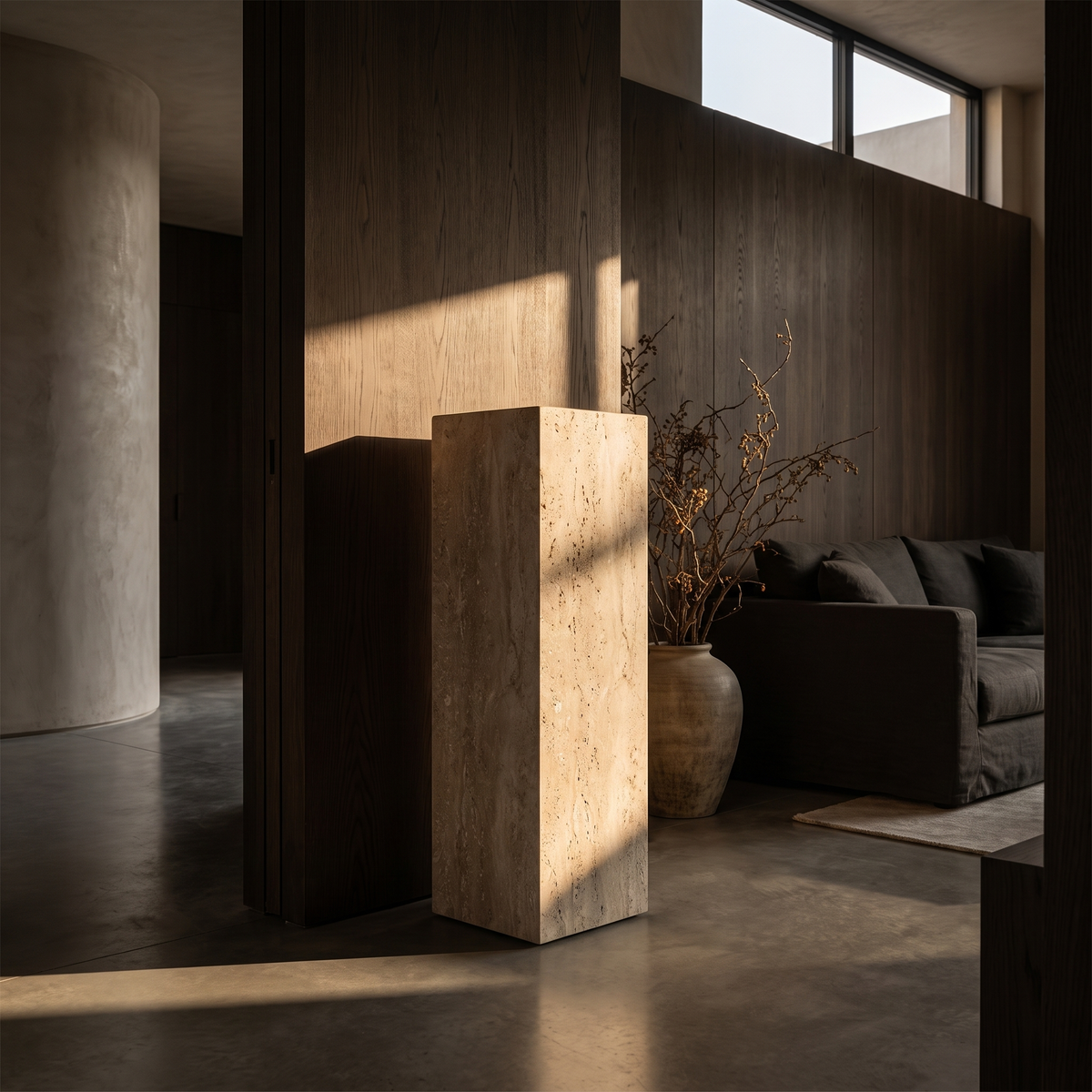 Plinth Tall Cream Travertine