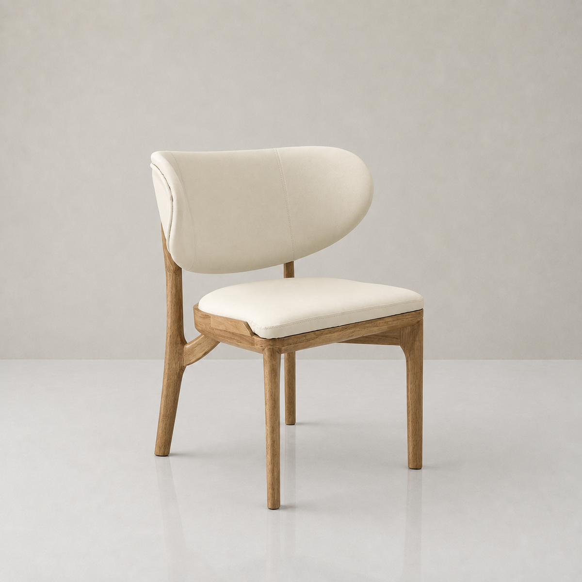 Estelle dining chair in cream leather with oak timber frame